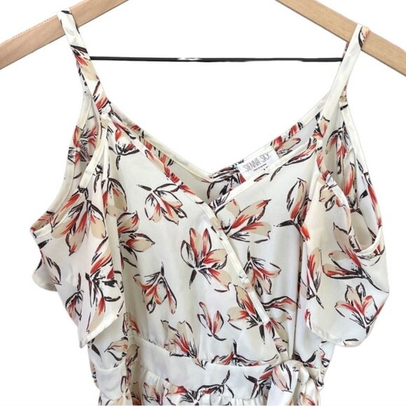 Sienna Sky Floral Cold Shoulder Cream Off-White Flowy Blouse W/Front Tie Small - Picture 3 of 8